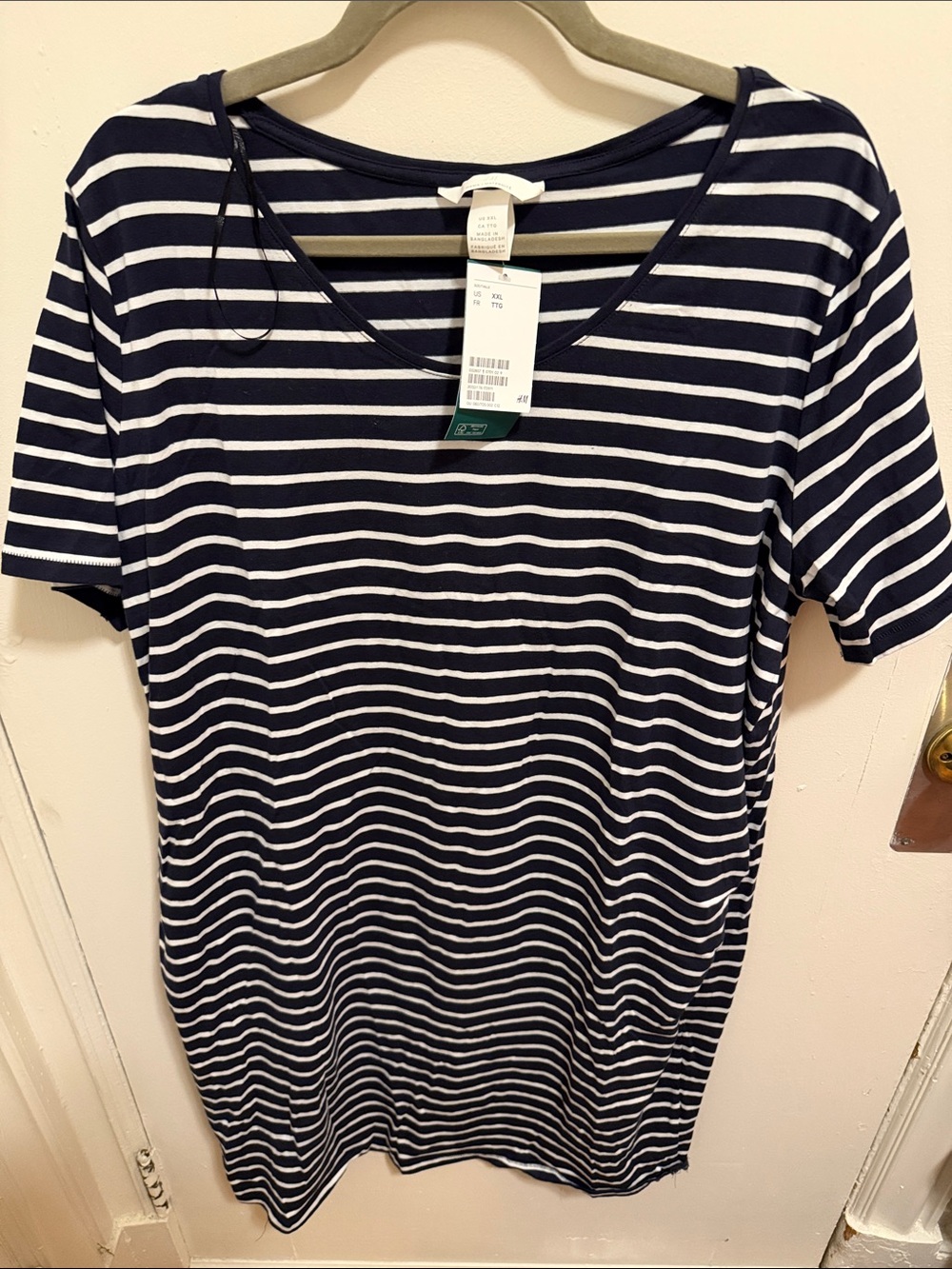 H&M Navy & White Striped Short Sleeve Tee Dress